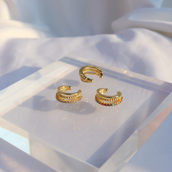 Conjunto de aretes tipo puño de oreja de arcoíris de moda coreana para mujer