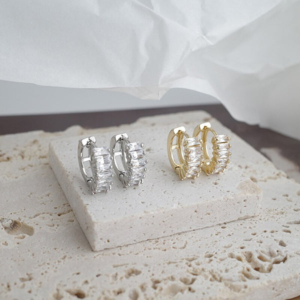 Pendientes de aro geométricos de cristal clásicos y sencillos para mujer