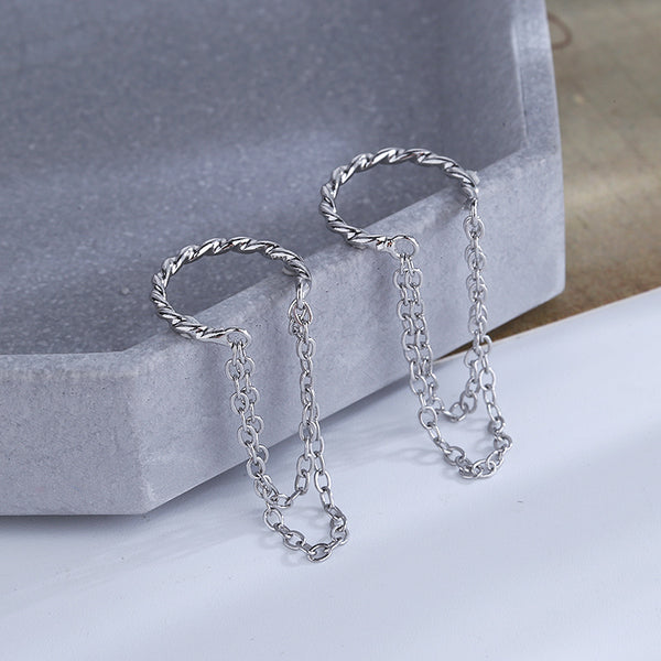 Pendientes de clip con borla y cadena estilo punk rock para mujer, piercing falso para oreja.