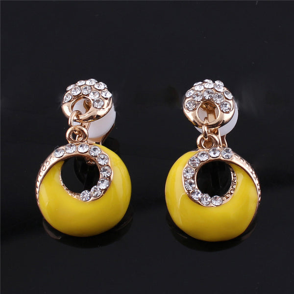 Pendientes de clip de esmalte con diamantes de imitación, sin perforaciones, en 4 colores a elegir