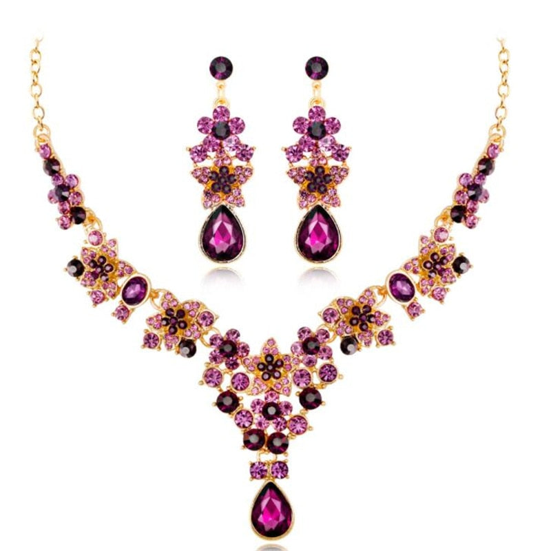 Luxury Purple Crystal Star Rhinestone Bridal Jewelry Sets