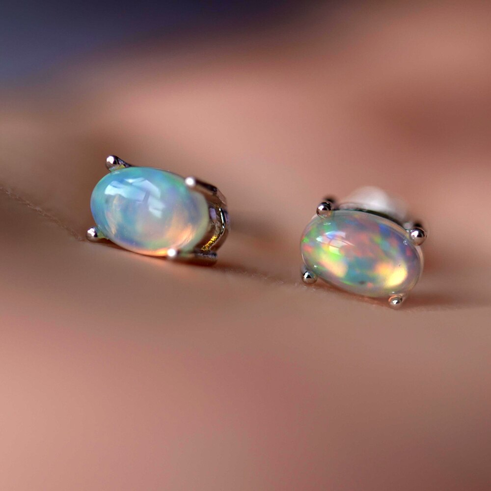 Natural Stone Opal Earrings s925 Silver Lucky Hope Elf Studs Earring