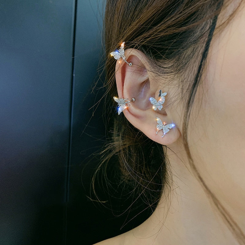Fashion Elegant Crystal Butterfly Clip Earrings For Women No Piercing