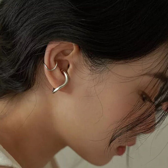Personality Design Non Piercing Clip Earrings For Women Metal Gold Hook Shaped Ear Clips