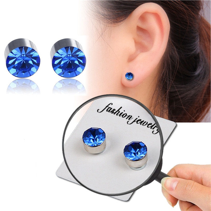 Non Pierced Magnet Crystal Ear Studs for Women Men