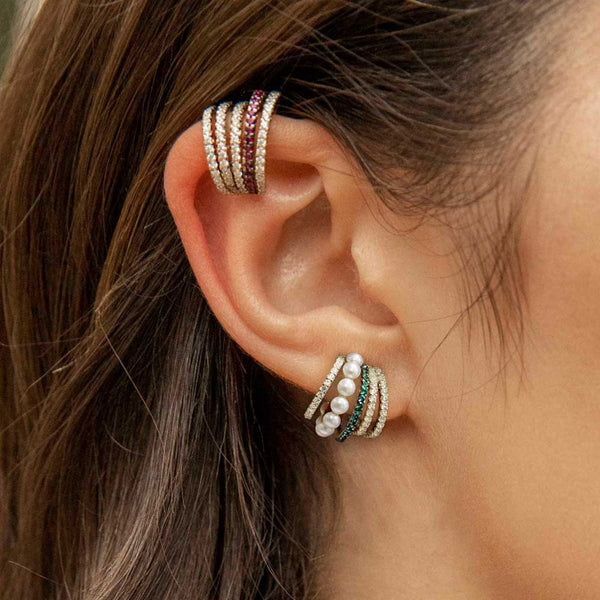 Pendientes pequeños apilables con clip y diamantes de imitación en forma de C