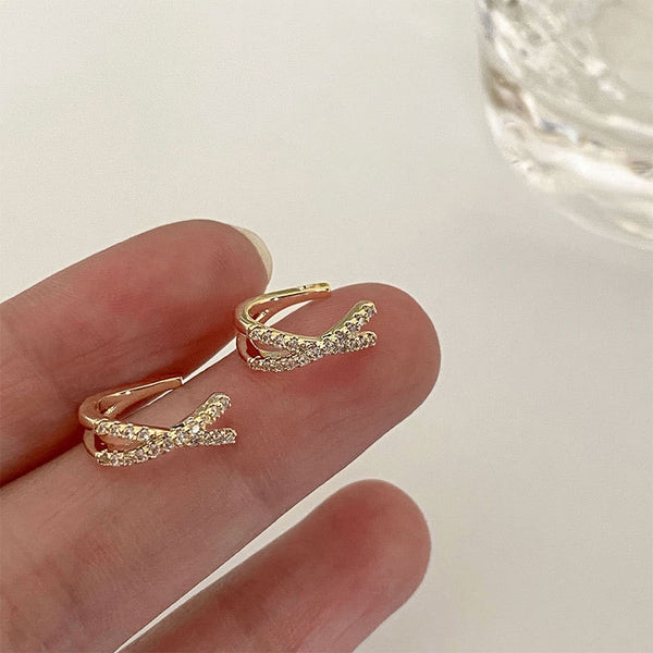 Pendientes de clip con circonitas cruzadas para mujer y niña, para fiestas.