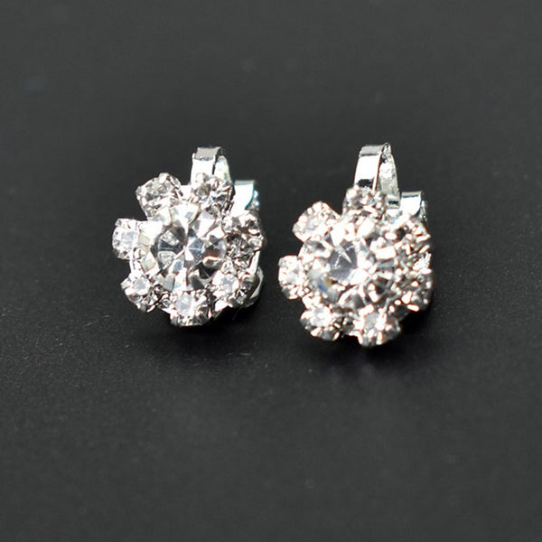 Pendientes de clip con flor de cristal color plata sin piercing para mujer
