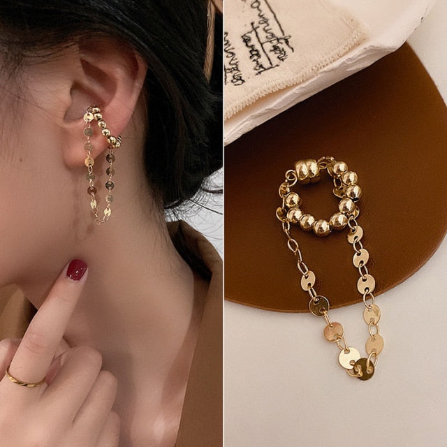 Colourful Beads Magnetic Ear Cuff Korean Handmade Beaded Circle Pearl Clip on Earrings