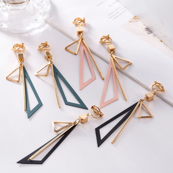Pendientes de clip con borlas triangulares geométricas, largos y creativos de estilo coreano