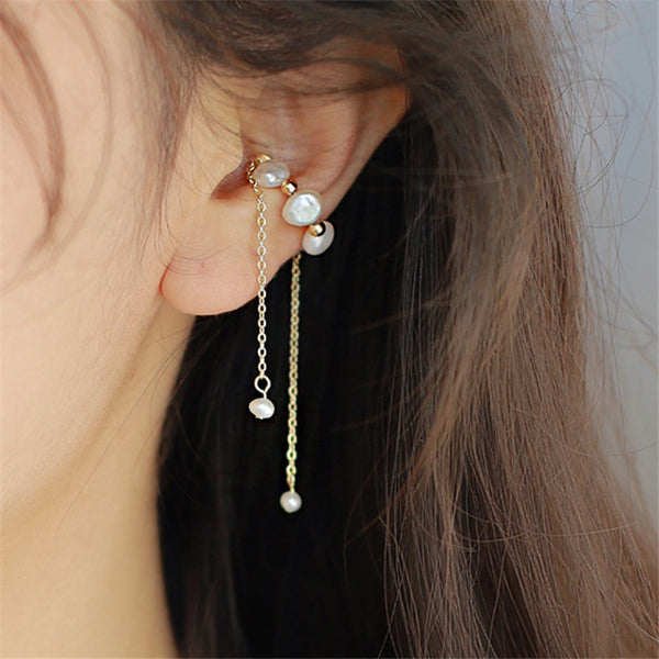 Pendientes de clip magnético con borlas de perlas de agua dulce para mujer y niña, sin perforaciones