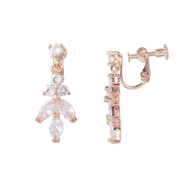 Pendientes de clip con rosca y circonitas cúbicas de corte marquesa brillante