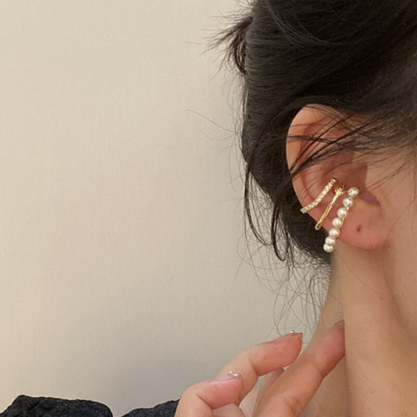 Piercing falso para oreja sin perforar, con tres capas de perla circular