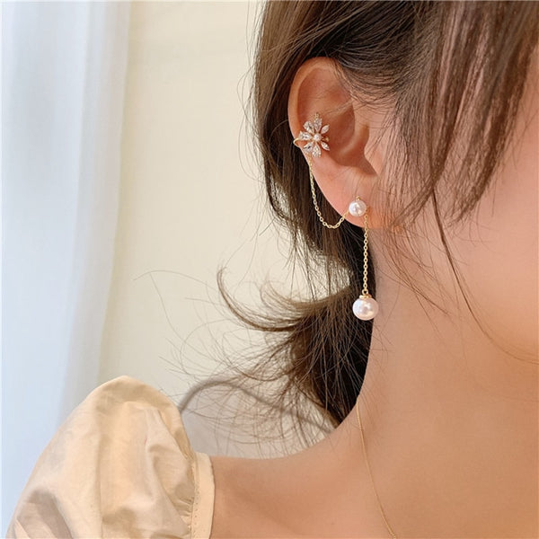 Pendientes coreanos con delicados pendientes de flor de circonita para mujer