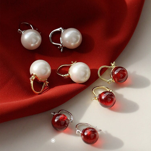Pendientes de clip de plata de ley 925 con piedra roja rubí y cristal para mujer