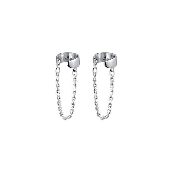 Pendientes de clip con superficie de cadena lisa de plata de ley 925 para mujer