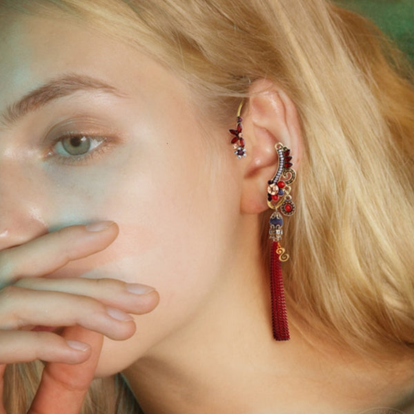 Pendientes largos con borlas y flores de cristal vintage estilo étnico bohemio para mujer