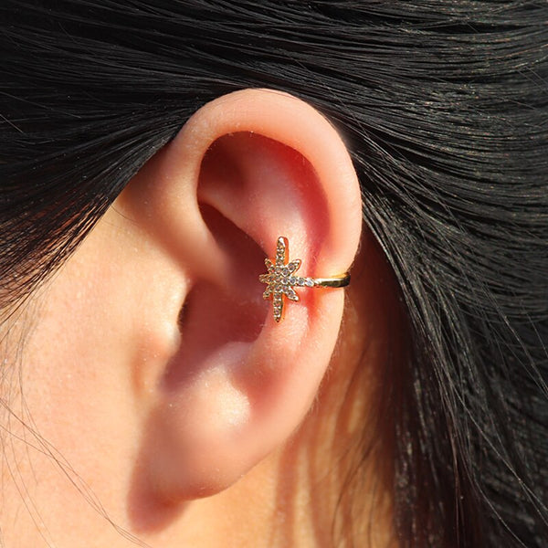 Pendientes de clip rellenos de oro para mujer, 1 pieza de perla con circonitas encantadoras