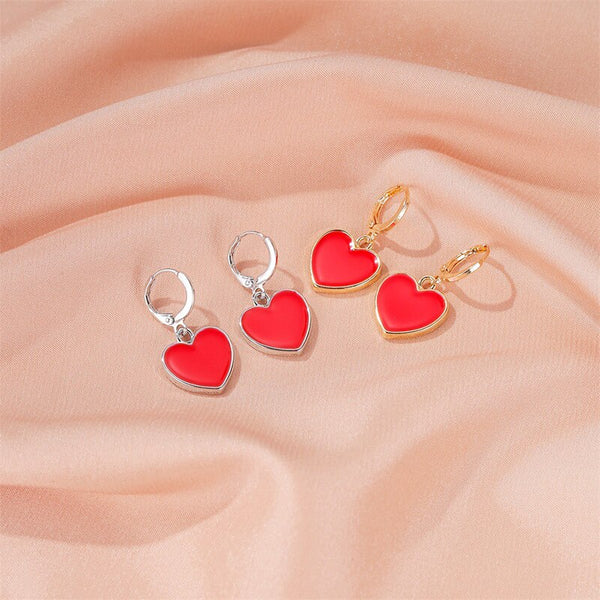 Pendientes colgantes con forma de corazón rojo de chica romántica