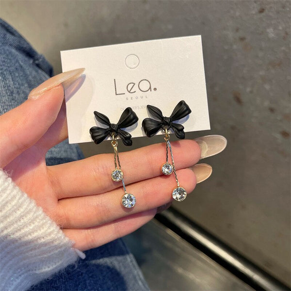 Pendientes coreanos de lazo negro con clip, sin perforaciones