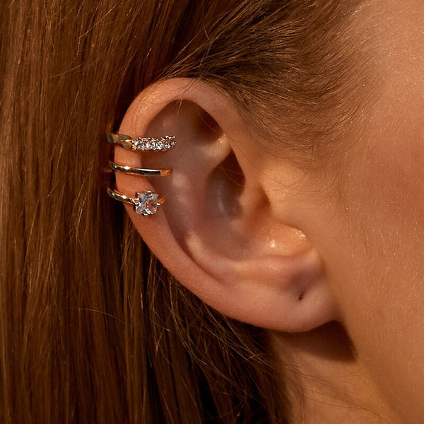 Encantadores pendientes de clip con circonitas para mujer