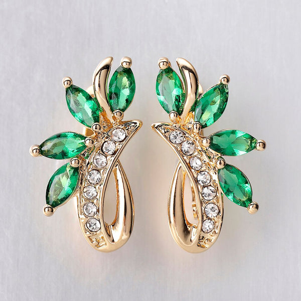 Pendientes con incrustaciones de circonita natural en forma de ojo de caballo azul y rosa
