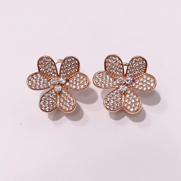 Leaf Flower Earring   Rose Gold Color Full Rhinestone Crystal Clip Earrings