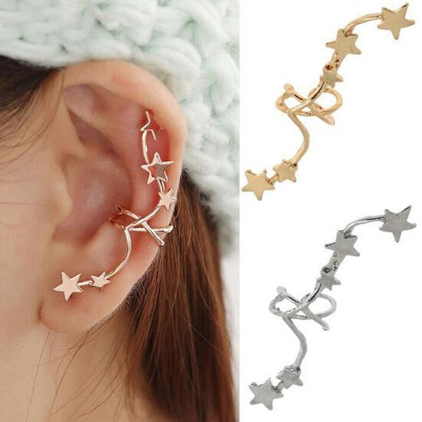 Clip para oreja con forma de estrella, estilo coreano chic, color dorado y plateado