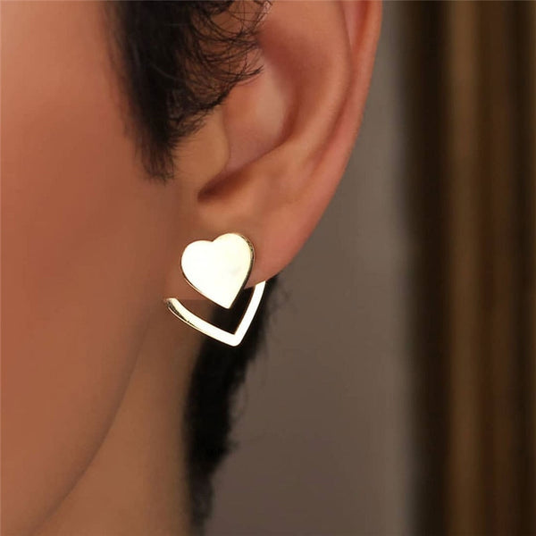 Pendientes de corazón de color dorado y plateado para mujer, estilo punk vintage, con forma de corazón hueco.
