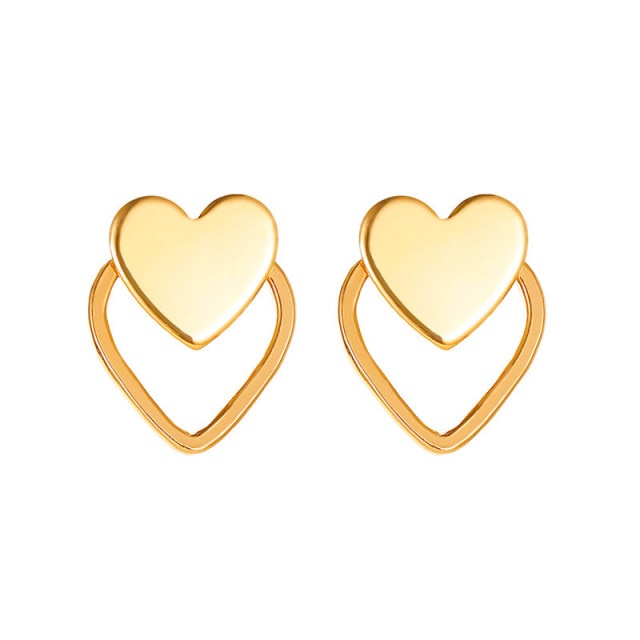 Gold Silver Color Heart Earrings For Women Punk Vintage Hollow Stud Earrings