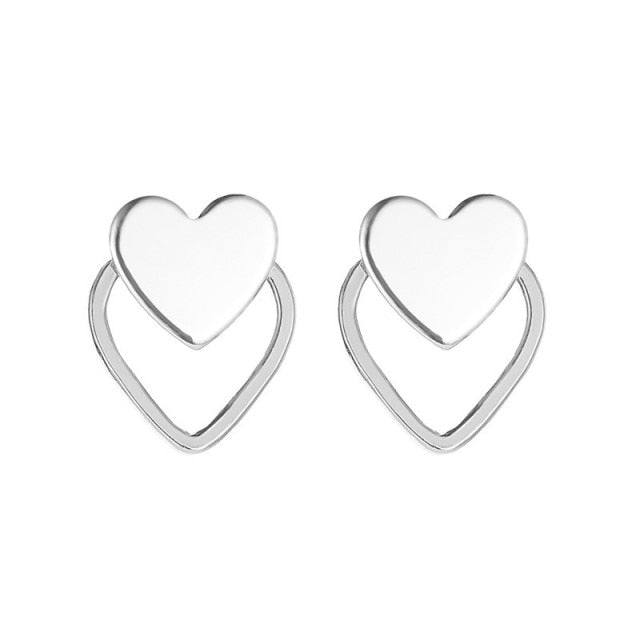 Gold Silver Color Heart Earrings For Women Punk Vintage Hollow Stud Earrings