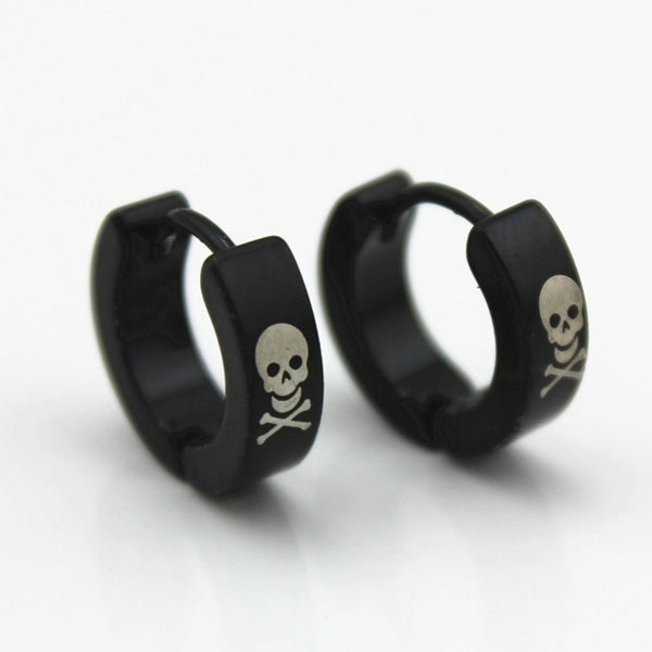 Pendientes de botón de acero inoxidable con diseño de calavera negra vintage de 4 mm de ancho.