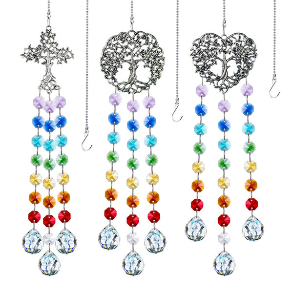 3pcs Tree of Life Suncatcher Chandelier Crystals Ball Prism
