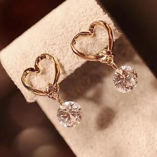 fashion Golden love heart cutout cute pendant zircon earrings