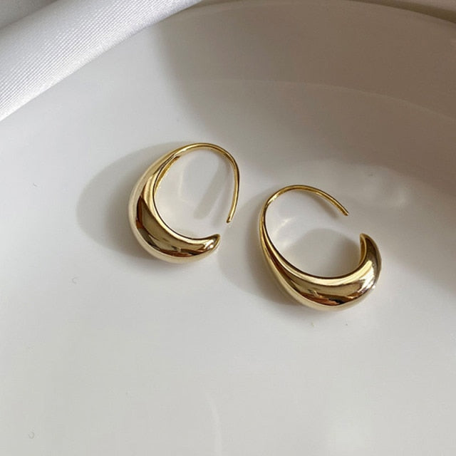 French Trendy Gold Plated C Shape Earring Bride Jewelry