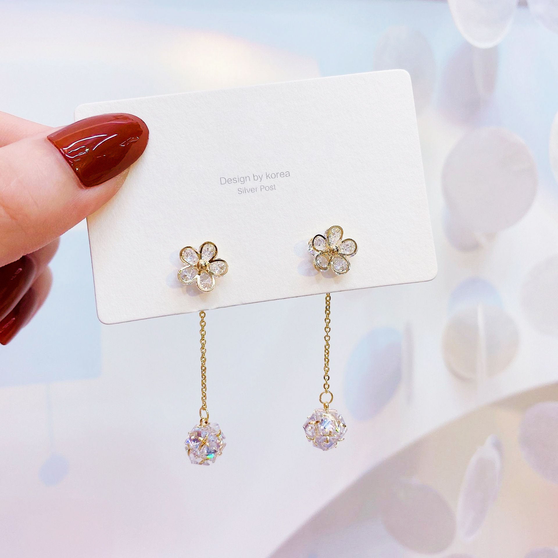 Cz Ear Studs Exquisite Flower Crystal Both  Earrings