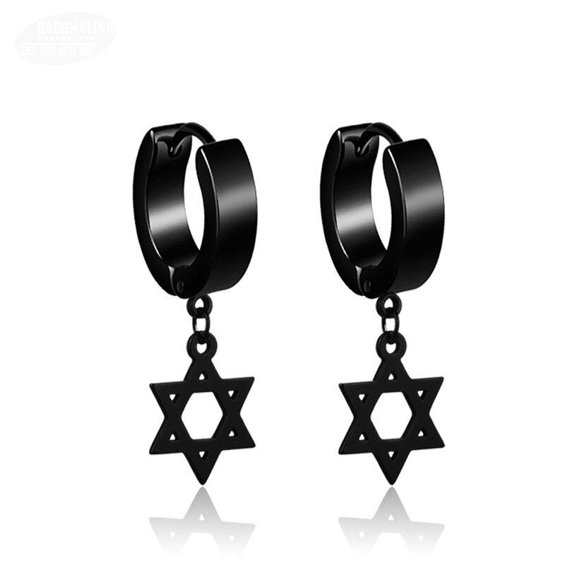 Stainless Steel Clip Earrings Black/Silver Color Cross Gothic Earrings