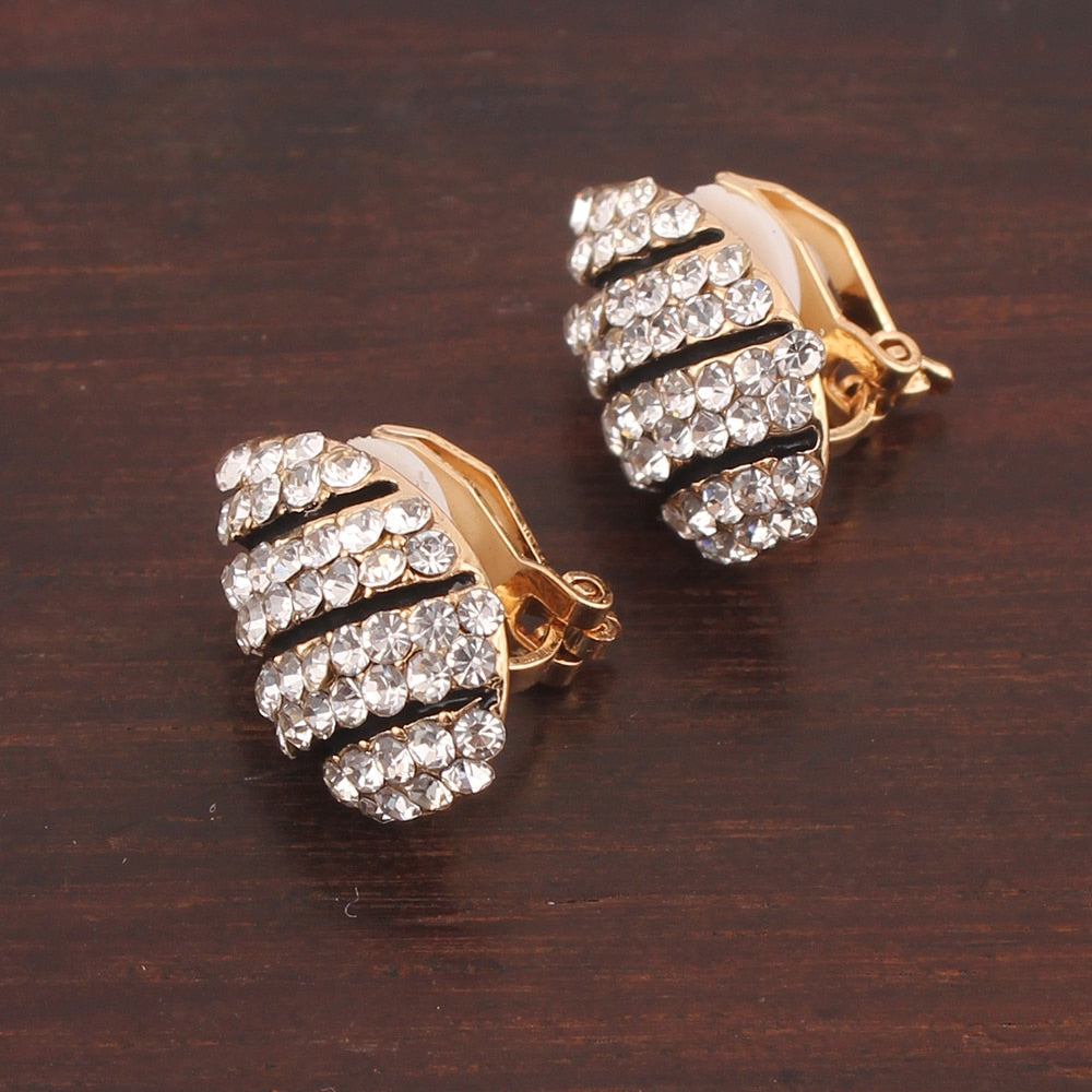 Korea Style Rhinestone Crystal Star Water Drop Clip on Earrings