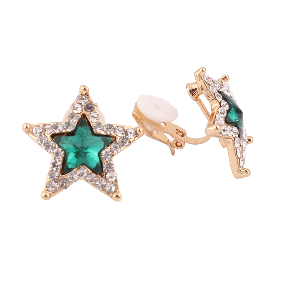 Korea Style Rhinestone Crystal Star Water Drop Clip on Earrings
