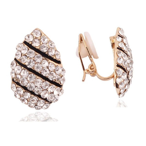 Pendientes de clip con forma de estrella y gota de agua de cristal con diamantes de imitación estilo coreano