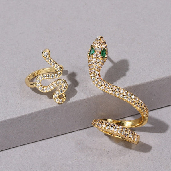 Pendientes de clip de oro, joyas, pendientes de serpiente con diamantes de imitación