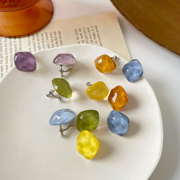 Pendientes de clip con cristales de diamantes irregulares retro