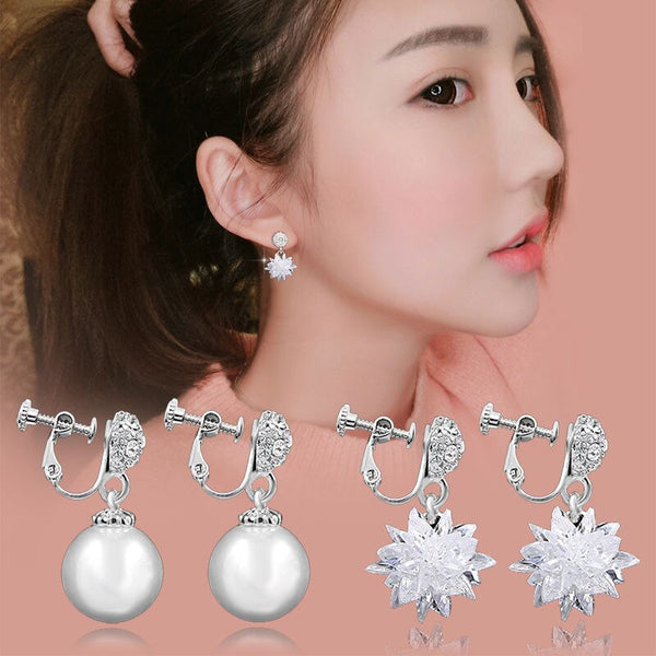 luxury Pearl  zirconia  high-end clip on earrings