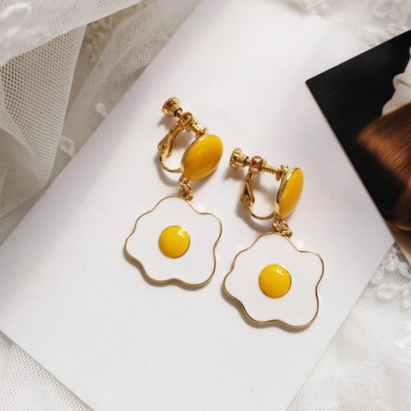 Cute Poached Egg Clip on Earrings