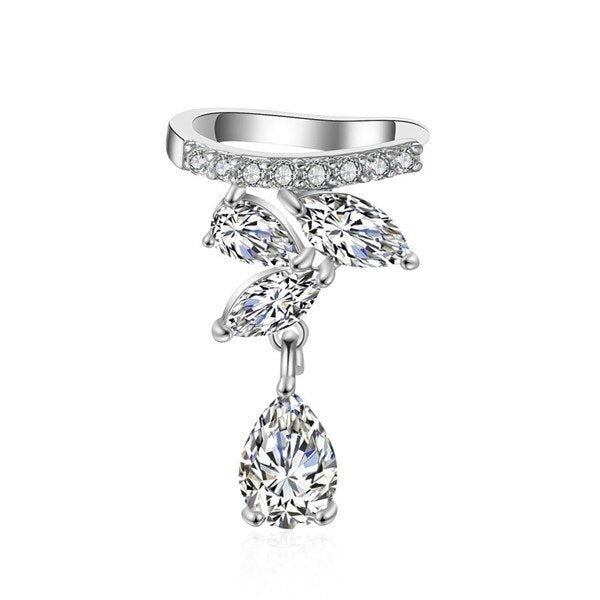 Fashion Drop Water Clip Earrings Jewelry Zirconia Crystal Leaf Cuff Earring