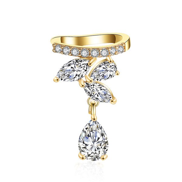 Fashion Drop Water Clip Earrings Jewelry Zirconia Crystal Leaf Cuff Earring