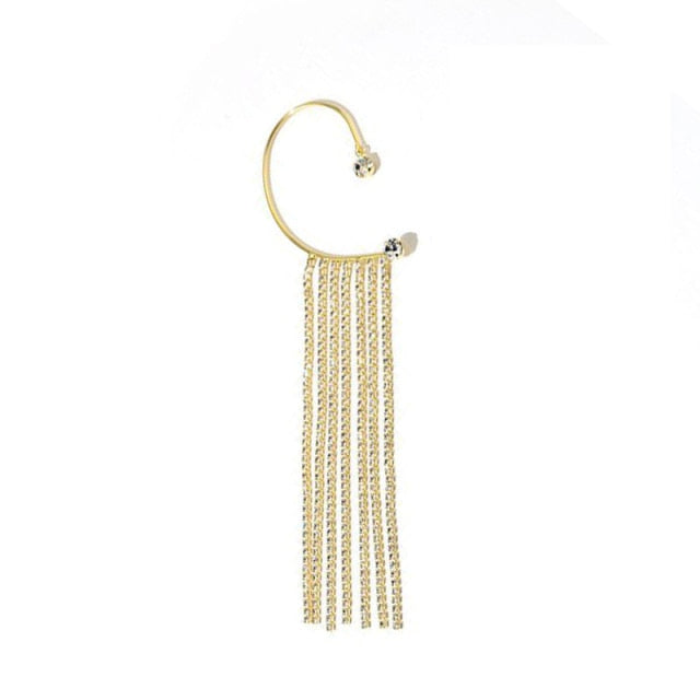 Long Shiny Tassel Exaggerated Ear Hanging Clip Earrings for Women