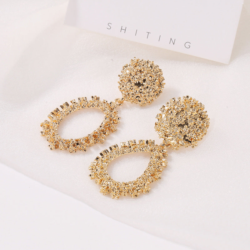 Vintage clip on earrings  Golden Round Circle Hollow Heavy Punk Earring
