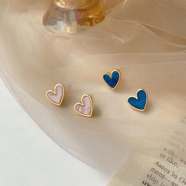 Pendientes de amor rosa sin agujero con clip en forma de corazón azul