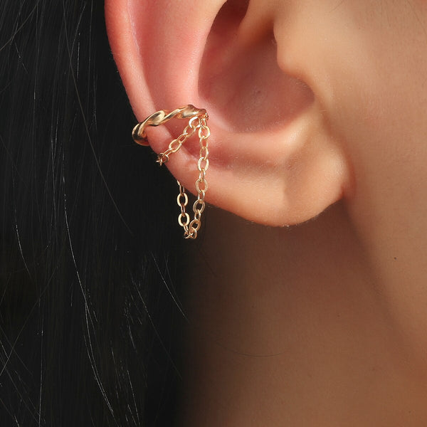 Pendientes de clip con cadena y borlas redondas para mujer